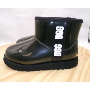UGG Classic Clear Mini Rain Boots 1112386K Kids Black Size 1 Ankle Waterproof